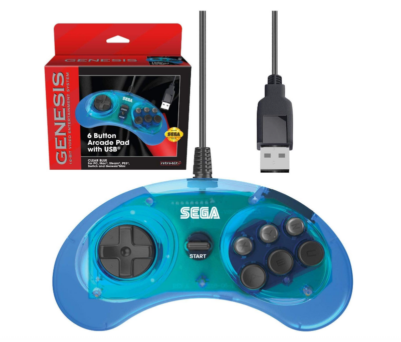 Retro-Bit SEGA Genesis 6-button Arcade Pad USB Clear Blue