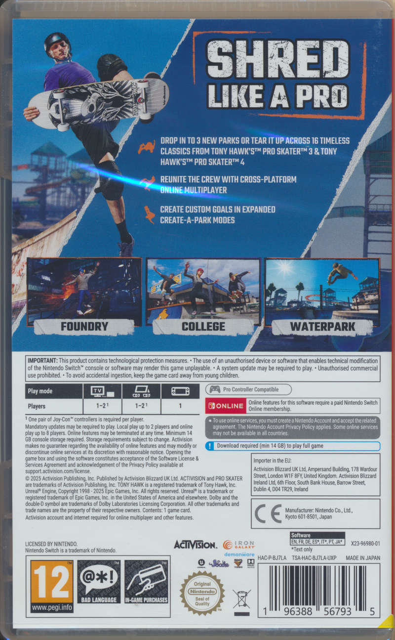 Tony Hawk's Pro Skater 3+4 NS