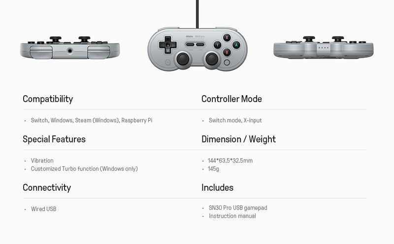 8BitDo SN30 Pro USB Gamepad GrayEd.